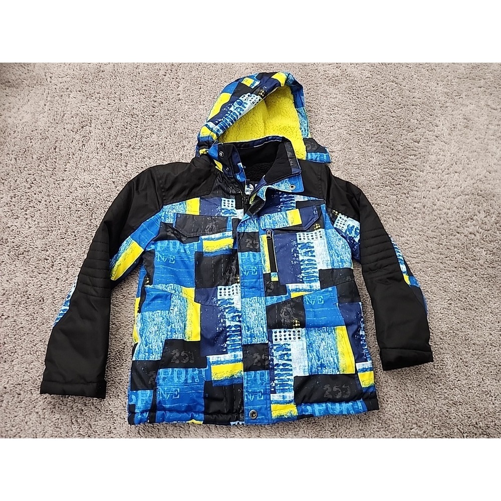 Joe Fresh Warm Puffer Jacket Boys L Urban Patchwork Print Hooded Fleece Lined